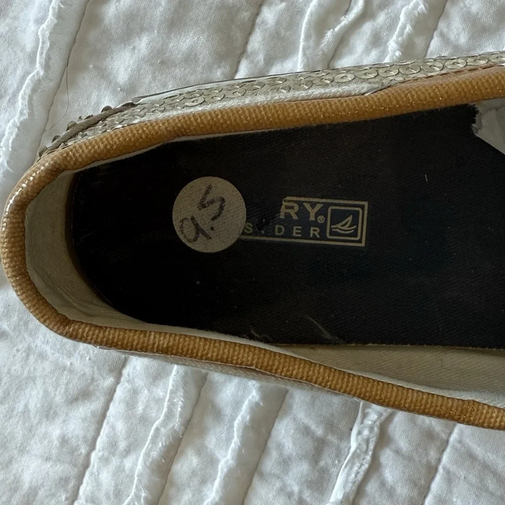 SPERRY Boat Shoes Gold Sequins Fisherman Festive Women's Top‎ Sider Size 9.5 M